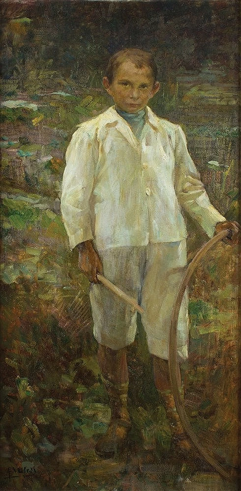 Ragazzo con gioco del cerchio su sfondo del mare